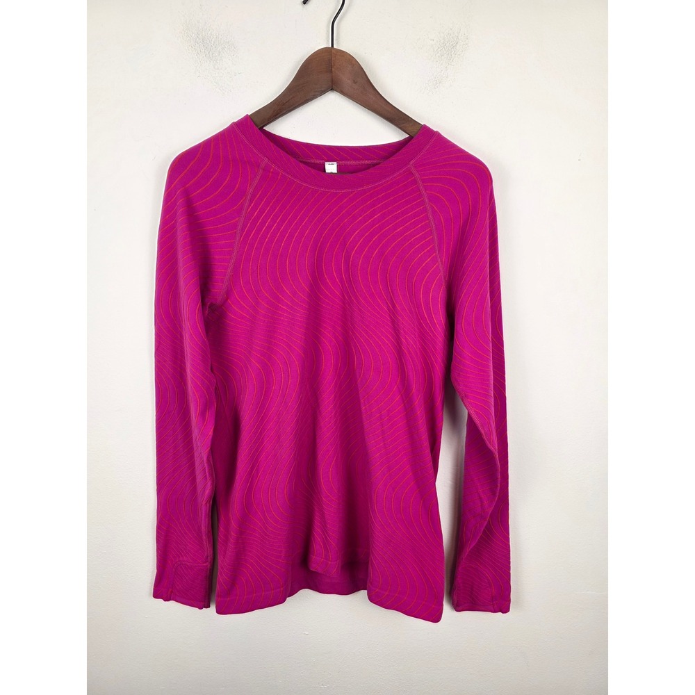 Athleta Momentum Printed Top Pink Orange Swirl Long Sleeve Shirt Womens Large